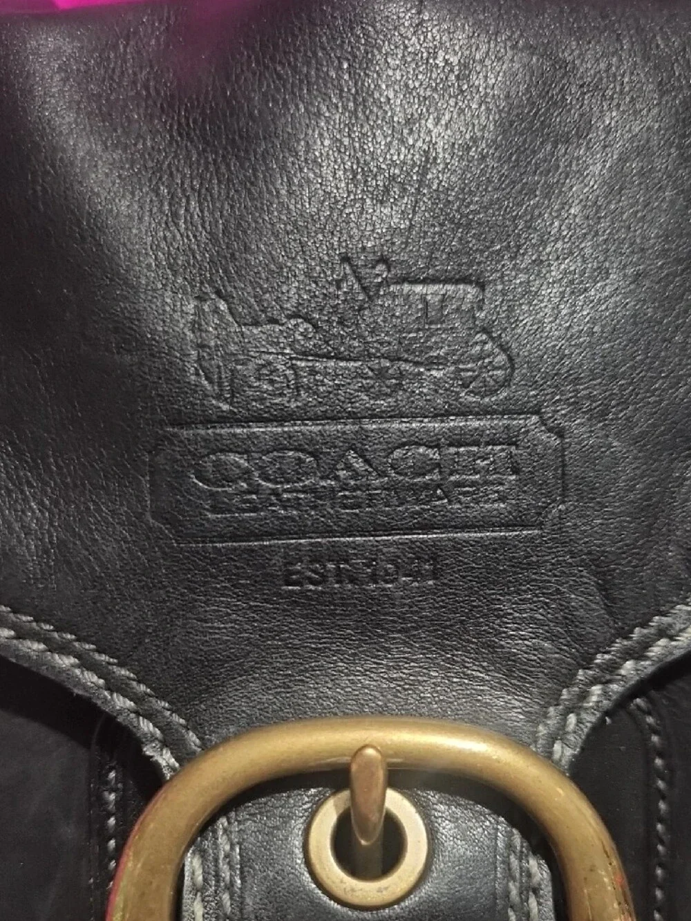 Coach Black Leather Crossbody with Brass Buckle